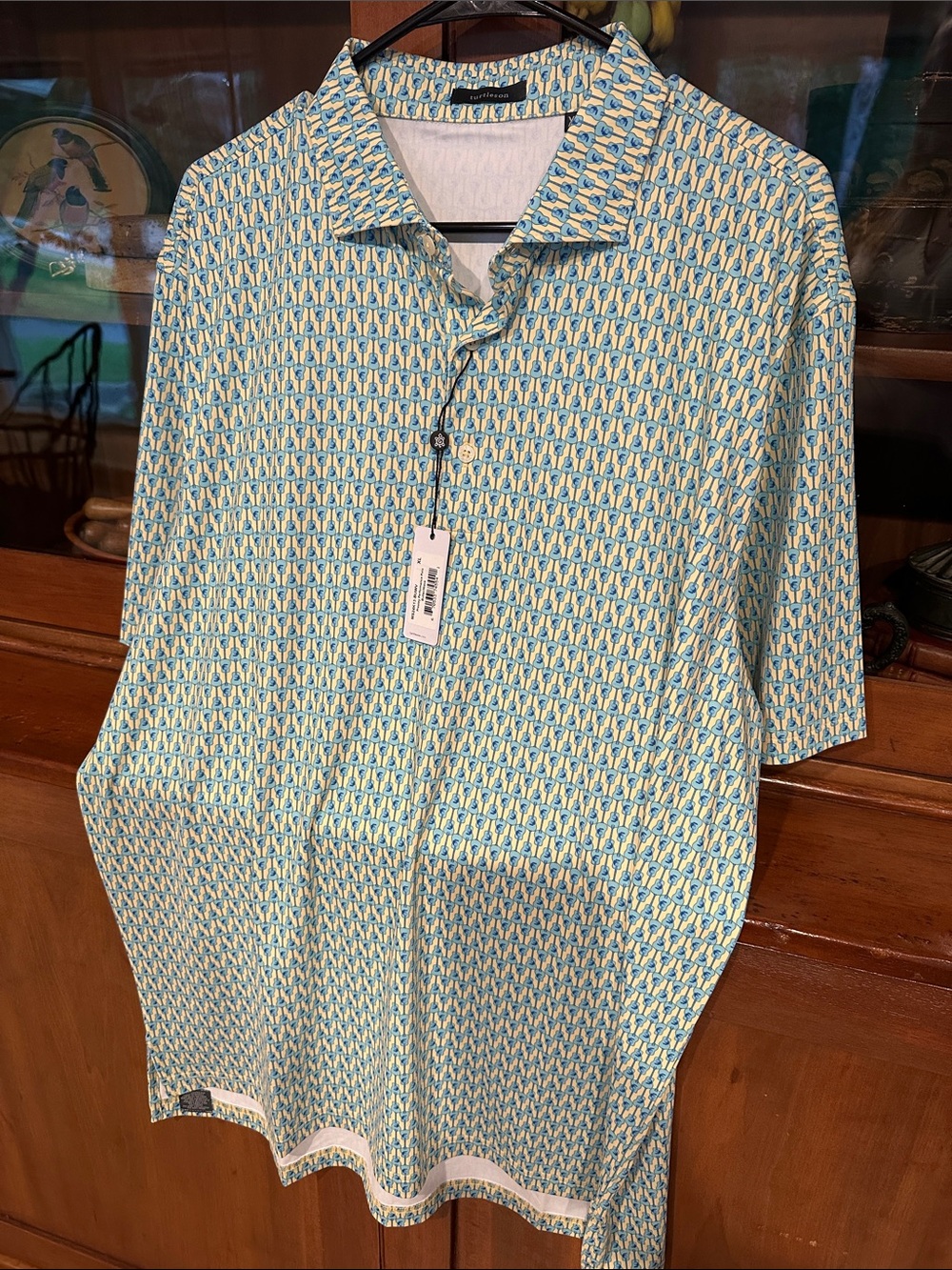 Men's Turtleson Short-Sleeve Button Shirt in Guitar Pattern